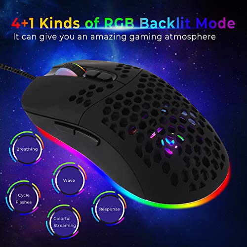 Kabelgebundene USB C Gaming Mäuse,Leichte Wabenschale,7200DPI,RGB-Leuchten für Apple MacBook,Computer oder Laptops mit Typ C Port-Mattschwarz Bild 5