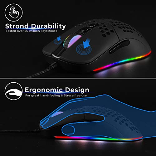 Kabelgebundene USB C Gaming Mäuse,Leichte Wabenschale,7200DPI,RGB-Leuchten für Apple MacBook,Computer oder Laptops mit Typ C Port-Mattschwarz Bild 6