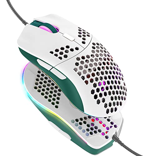 Kabelgebundene Gaming-Maus, leichte 69-G-Maus mit Wabenschale und 6400 DPI, programmierbare USB-Gaming-Mäuse mit 6 Tasten, für PC-Gamer und Xbox- und PS4-Benutzer - Grün-Weiß-Mix Bild 1
