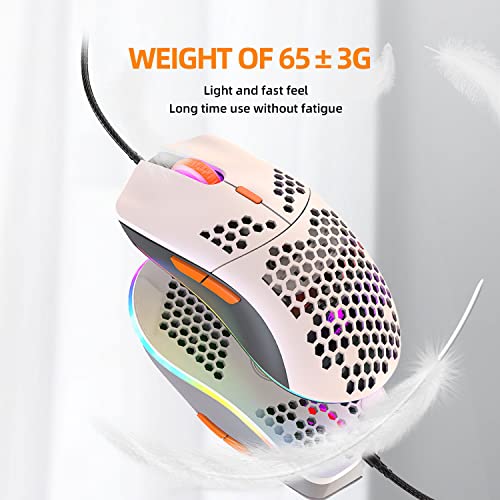 Kabelgebundene Gaming-Maus, leichte 69-G-Maus mit Wabenschale und 6400 DPI, programmierbare USB-Gaming-Mäuse mit 6 Tasten, für PC-Gamer und Xbox- und PS4-Benutzer - Shimmer Bild 4