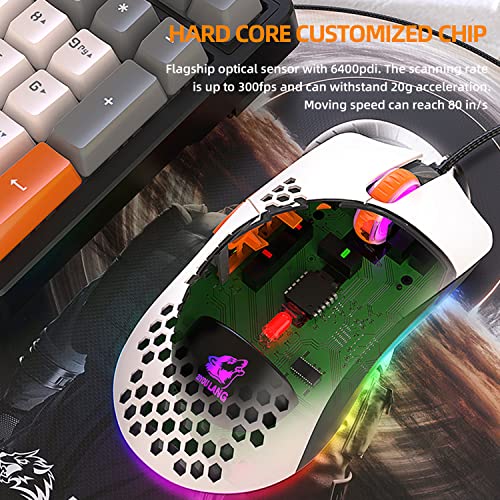 Kabelgebundene Gaming-Maus, leichte 69-G-Maus mit Wabenschale und 6400 DPI, programmierbare USB-Gaming-Mäuse mit 6 Tasten, für PC-Gamer und Xbox- und PS4-Benutzer - Shimmer Bild 5