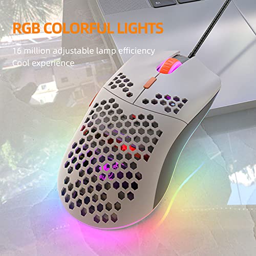 Kabelgebundene Gaming-Maus, leichte 69-G-Maus mit Wabenschale und 6400 DPI, programmierbare USB-Gaming-Mäuse mit 6 Tasten, für PC-Gamer und Xbox- und PS4-Benutzer - Shimmer Bild 7