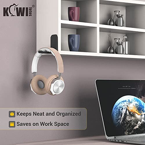 KIWIFOTOS Klebender Schreibtisch Kopfhörer Aufhänger, PC Gaming Headset Halter Stand, faltbar Magnetisches Design Kopfhörer Halterung für Wand oder unter Schreibtisch - Schwarz（2 Packs） Bild 2