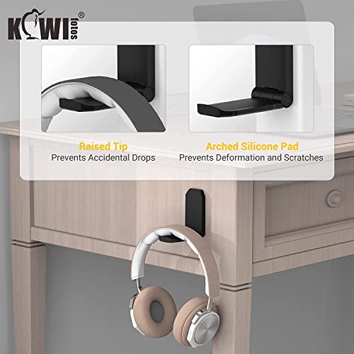 KIWIFOTOS Klebender Schreibtisch Kopfhörer Aufhänger, PC Gaming Headset Halter Stand, faltbar Magnetisches Design Kopfhörer Halterung für Wand oder unter Schreibtisch - Schwarz（2 Packs） Bild 3