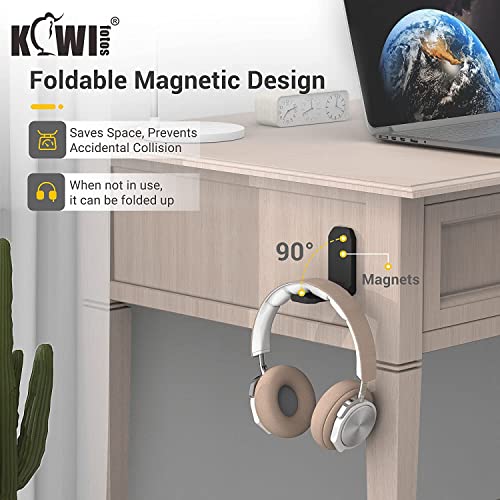 KIWIFOTOS Klebender Schreibtisch Kopfhörer Aufhänger, PC Gaming Headset Halter Stand, faltbar Magnetisches Design Kopfhörer Halterung für Wand oder unter Schreibtisch - Schwarz（2 Packs） Bild 4