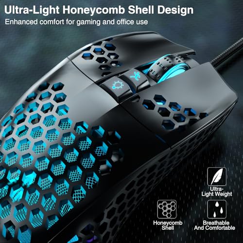 SOLAKAKA RGB-Gaming-Maus mit Wabenstruktur, verstellbar, 12800 DPI, 7 programmierbare Tasten, leichte Gaming-Maus, ergonomische Computermaus, Gaming für Windows/PC/Mac/Laptop-Gamer Bild 4