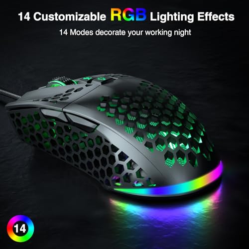 SOLAKAKA RGB-Gaming-Maus mit Wabenstruktur, verstellbar, 12800 DPI, 7 programmierbare Tasten, leichte Gaming-Maus, ergonomische Computermaus, Gaming für Windows/PC/Mac/Laptop-Gamer Bild 7