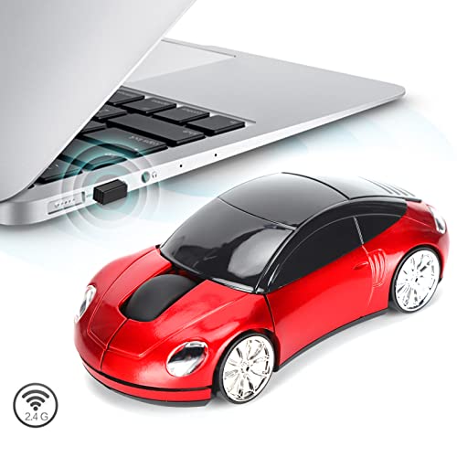 Annadue Sportwagen Maus, Optische Kabellose Computermaus in Rennwagenform mit USB Empfänger, Ergonomische Gaming Mäuse für PC Computer Desktop Laptop, für Gaming, Büro zu Hause (Rot) Bild 2