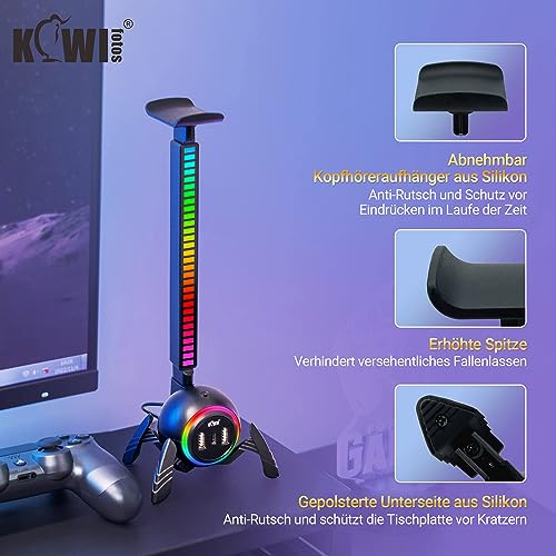 KIWIFOTOS Headset-Ständer mit USB-Hub, RGB-Kopfhörerständer mit Spinnen-Design, rutschfeste Unterseite, PC-Gaming-Zubehör, geeignet für Desktop-Tischspiele, Kopfhörer-Zubehör Bild 6