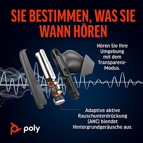Poly Voyager Free 60+ UC schnurlose Ohrstöpsel (Plantronics) – Noise Cancelling-Mikrofone – ANC – Intelligente Ladetasche mit Touch-Steuerung – Kompatibel mit iPhone, Android, PC/Mac, Zoom und Teams Bild 6