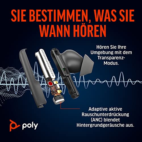 Poly Voyager Free 60 UC schnurlose Ohrstöpsel (Plantronics) – Noise Cancelling-Mikrofone – Active Noise Cancelling (ANC) – Tragbare Ladetasche – Kompatibel mit iPhone, Android, PC/Mac, Zoom und Teams Bild 5
