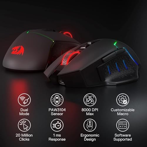 Redragon M690 PRO Kabellose Gaming-Maus, 8000 DPI kabelgebundene/kabellose Gaming-Maus mit Schnellfeuertaste, 8 Makro-Tasten, ergonomisches Design für PC/Mac/Laptop Bild 3