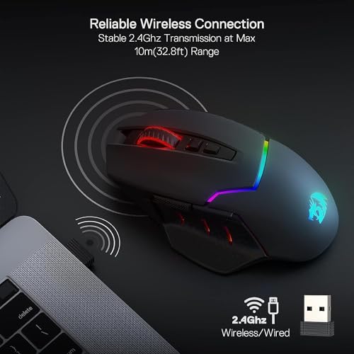 Redragon M690 PRO Kabellose Gaming-Maus, 8000 DPI kabelgebundene/kabellose Gaming-Maus mit Schnellfeuertaste, 8 Makro-Tasten, ergonomisches Design für PC/Mac/Laptop Bild 4