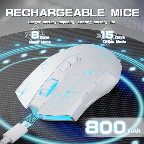 AJ52PRO Wireless Gaming Maus, 10K DPI Sensor, Tri Mode, kabellos - RF2.4G/BT5.0/USB Wired, Rainbow Beleuchtung, 8 Programmable Tasten, Ultraleicht Wiederaufladbare für PC/Mac-Weiß Bild 7