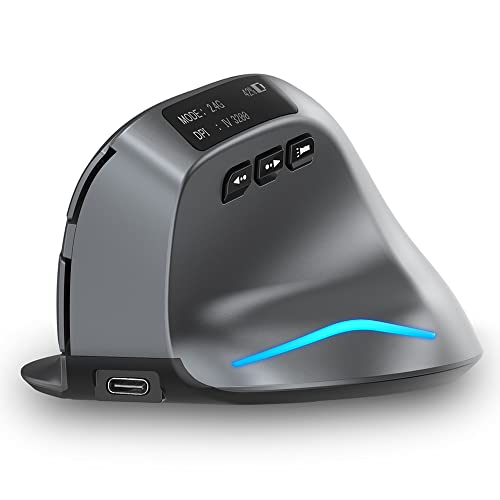 zelotes Bluetooth Kabellose Maus mit Display,Wiederaufladbar,BT 5.0/3.0 + 2.4G,3200DPI,7 Tasten,USB Optische Ergonomische Vertikale Maus Kabellos,Funkmaus für Laptop,PC,Tablets,Schwarz Bild 1
