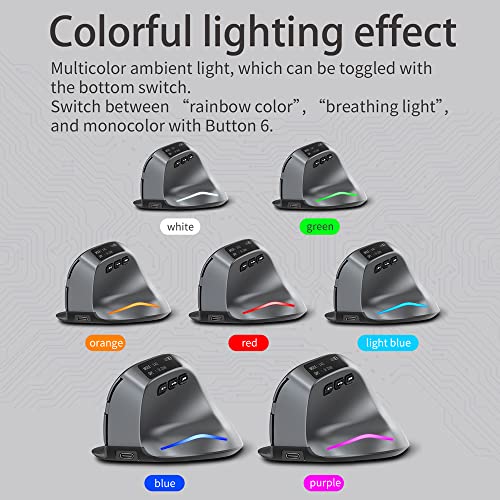 zelotes Bluetooth Kabellose Maus mit Display,Wiederaufladbar,BT 5.0/3.0 + 2.4G,3200DPI,7 Tasten,USB Optische Ergonomische Vertikale Maus Kabellos,Funkmaus für Laptop,PC,Tablets,Schwarz Bild 6