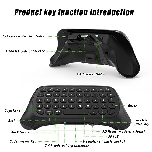 Controller Tastatur für Xbox Series X Series S One One S, Silikontasten, mit Headset und 3,5 MM Audiobuchse, Gaming Chatpad Tastatur mit 2,4 GHz USB Empfänger(Schwarz) Bild 4