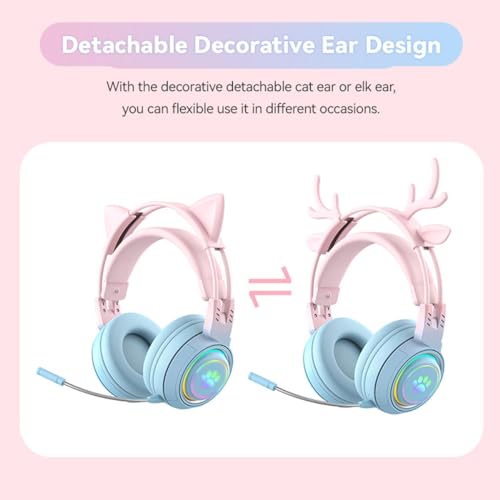 Kinder Bluetooth kopfhörer, Katzenohr Bluetooth Kopfhörer mit RGB Licht, Bluetooth 5.3 Stereo-Gaming-Headset, Over-Ear-Kopfhörer mit 50 mm Treiber für Kinder und Erwachsene Bild 6