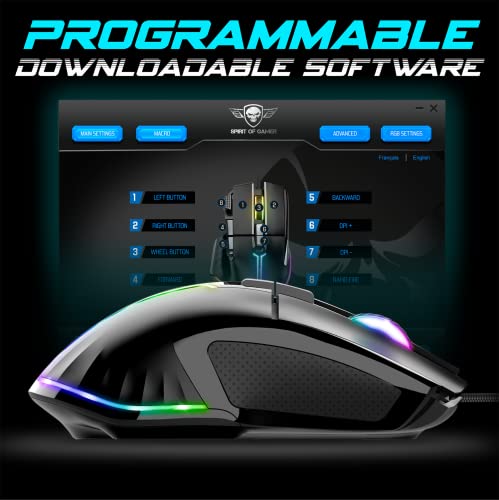 SPIRIT OF GAMER | Gaming Maus PC mit 12800 DPI | RGB Maus mit 8 Programmierbaren Tasten darunter 1 Rapid Fire | 13 Hintergrundbeleuchtungseffekte | Ergonomische Gaming Mouse mit Daumenauflage Bild 5