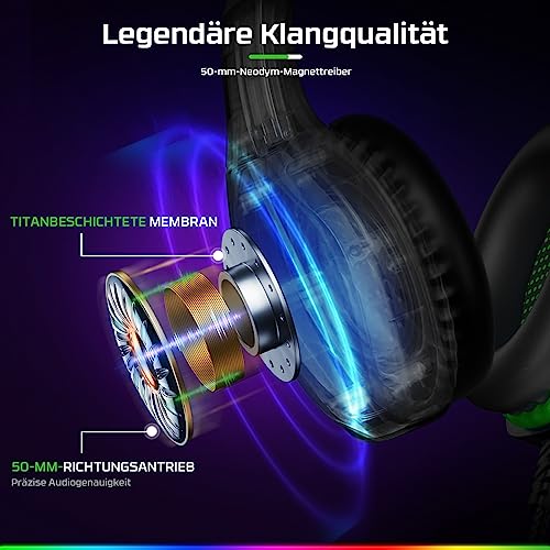 Fachixy FC100 Gaming Headset für PS4, PS5, PC, Xbox, Nintendo Switch, Gaming Kopfhörer mit Kabel und RGB Licht, Stereo Surround Kopfhörer mit Mikrofon, Noise Cancelling Gamer Headphones - GRÜN Bild 2