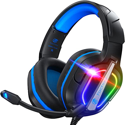Fachixy FC200 Gaming Headset für PS4, PS5, PC, Xbox, Nintendo Switch, Gaming Headset mit Kabel und RGB Licht, Stereo Surround Kopfhörer mit Mikrofon, Noise Cancelling Headphones - BLAU Bild 1