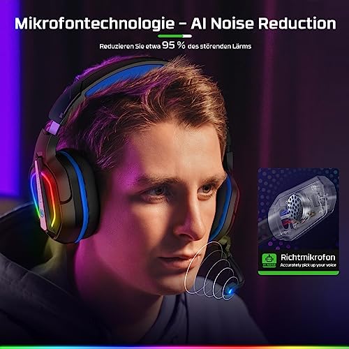 Fachixy FC200 Gaming Headset für PS4, PS5, PC, Xbox, Nintendo Switch, Gaming Headset mit Kabel und RGB Licht, Stereo Surround Kopfhörer mit Mikrofon, Noise Cancelling Headphones - BLAU Bild 3