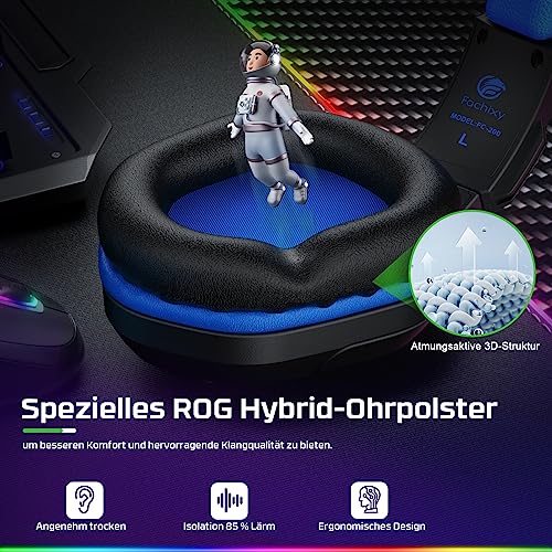 Fachixy FC200 Gaming Headset für PS4, PS5, PC, Xbox, Nintendo Switch, Gaming Headset mit Kabel und RGB Licht, Stereo Surround Kopfhörer mit Mikrofon, Noise Cancelling Headphones - BLAU Bild 5