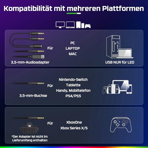 Fachixy FC200 Gaming Headset für PS4, PS5, PC, Xbox, Nintendo Switch, Gaming Headset mit Kabel und RGB Licht, Stereo Surround Kopfhörer mit Mikrofon, Noise Cancelling Headphones - BLAU Bild 6
