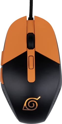 Konix Naruto Shippuden Gaming-Maus für PC - 3 DPI-Stufen - LED-Hintergrundbeleuchtung - 1,8 m Kabel - Konoha-Motiv - Schwarz und Orange Bild 1