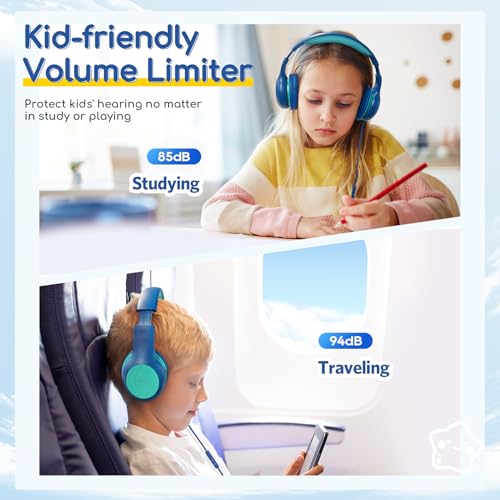 EarFun Kinder Kopfhörer, Kopfhörer Kinder mit Kabel, 85/94dB Lautstärkenbegrenzer, HiFi Klang, faltbar, verstellbar, Mic, Audio-Sharing, Over-Ear Kinderkopfhörer für Schule/Tablet/Reisen, Blau-Grün Bild 5