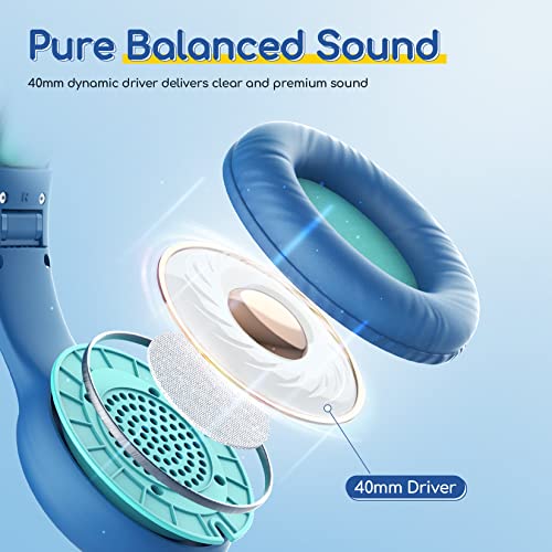 EarFun Kinder Kopfhörer, Kopfhörer Kinder mit Kabel, 85/94dB Lautstärkenbegrenzer, HiFi Klang, faltbar, verstellbar, Mic, Audio-Sharing, Over-Ear Kinderkopfhörer für Schule/Tablet/Reisen, Blau-Grün Bild 6