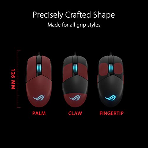 ASUS ROG Strix Impact III - Beidhändige Gaming-Maus, leicht, 12000 DPI, 5 programmierbare Tasten, austauschbare Schalter, Paracord-Kabel, Gaming-Maus für FPS, Schwarz Bild 3