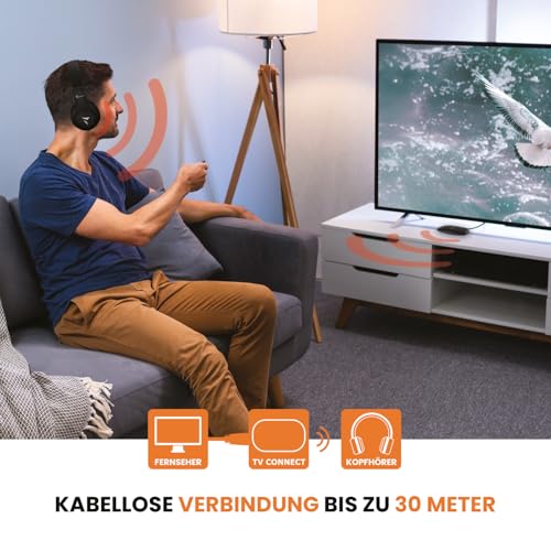 Kabellose TV-Kopfhörer, kabellose Kopfhörer zum Fernsehen mit Sender, integrierter wiederaufladbarer Akku, unterstützt Stereo-, AUX- und Cinch-Eingang, hohe Lautstärke für ältere Menschen Bild 5