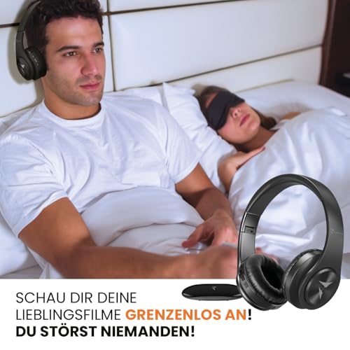 Kabellose TV-Kopfhörer, kabellose Kopfhörer zum Fernsehen mit Sender, integrierter wiederaufladbarer Akku, unterstützt Stereo-, AUX- und Cinch-Eingang, hohe Lautstärke für ältere Menschen Bild 6