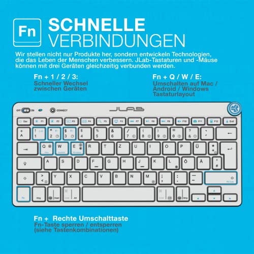 JLab Go Bundle Tastatur Maus Set Kabellos - Bluetooth Maus und Tastatur Klein mit 2,4 GHz Funk, Multi-Device Funktastatur mit Maus, Wireless Keyboard & Mouse für Mac/PC/Tablet/iPad/Laptop/Android Bild 6