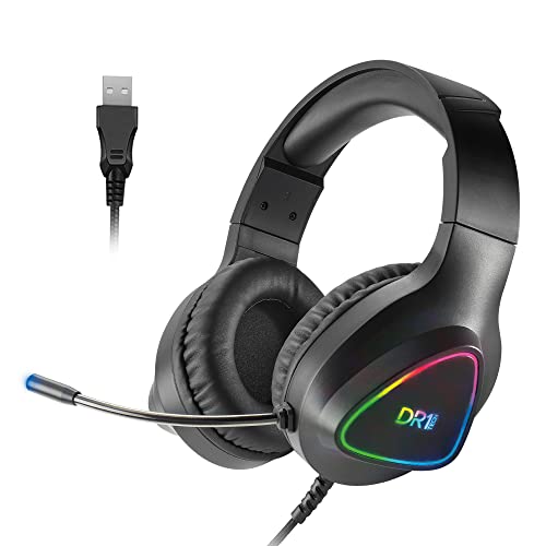 DR1TECH GrayEagle+ Professional Gaming LED RGB Kopfhörer Für PC Mit USB Kabel Und Mikrofon - 7.1 Surround Sound New GEN - 50mm Over Ear Kopfhörer Treiber (Full Immersion) Bild 1