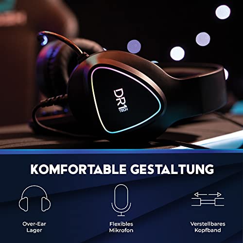 DR1TECH GrayEagle+ Professional Gaming LED RGB Kopfhörer Für PC Mit USB Kabel Und Mikrofon - 7.1 Surround Sound New GEN - 50mm Over Ear Kopfhörer Treiber (Full Immersion) Bild 2