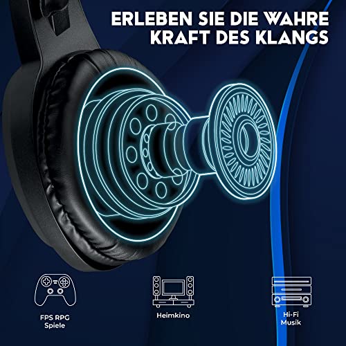 DR1TECH FireScout+ LED Kopfhörer Mit Kabel Und Mikrofon Für PC/PS/Xbox - 40mm Over Ear Kopfhörer Treiber mit Audio Stereo - 3.5mm Klinkenstecker und USB + Adapter Enthalten Bild 3