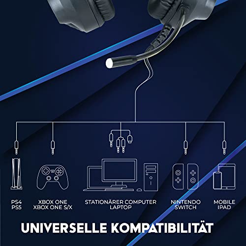 DR1TECH FireScout+ LED Kopfhörer Mit Kabel Und Mikrofon Für PC/PS/Xbox - 40mm Over Ear Kopfhörer Treiber mit Audio Stereo - 3.5mm Klinkenstecker und USB + Adapter Enthalten Bild 4