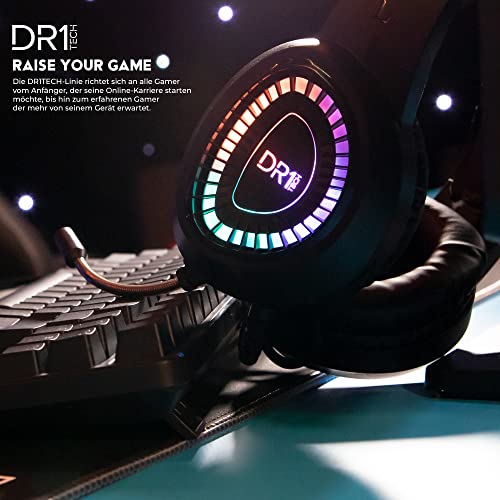 DR1TECH FireScout+ LED Kopfhörer Mit Kabel Und Mikrofon Für PC/PS/Xbox - 40mm Over Ear Kopfhörer Treiber mit Audio Stereo - 3.5mm Klinkenstecker und USB + Adapter Enthalten Bild 7