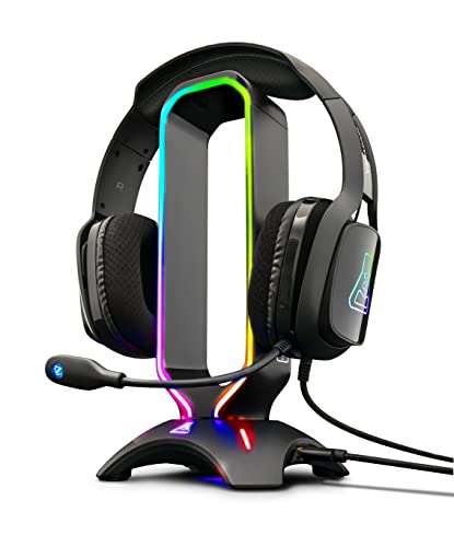 THE G-LAB K-Stand Radon Gaming Kopfhörer Stander - RGB-Hintergrundbeleuchtung, USB-Hub 2 x 2,0, rutschfeste Basis & Paladone PlayStation Icons Light mit 3 Lichtmodi 31 x 7 x 11 cm Bild 2