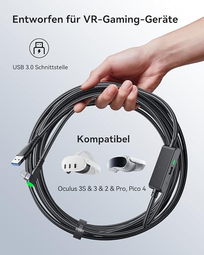 INIU Link Kabel mit Ladeanschluss [5m], Kompatibel mit Oculus Meta Quest 3/Quest 2/1/Quest Pro und Pico 4/PC Steam VR Zubehör, High Speed 2.5Gbs USB C Datenkabel PC zu PC für VR Headset Accessories. Bild 3