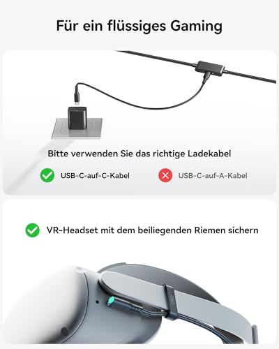 INIU Link Kabel mit Ladeanschluss [5m], Kompatibel mit Oculus Meta Quest 3/Quest 2/1/Quest Pro und Pico 4/PC Steam VR Zubehör, High Speed 2.5Gbs USB C Datenkabel PC zu PC für VR Headset Accessories. Bild 4