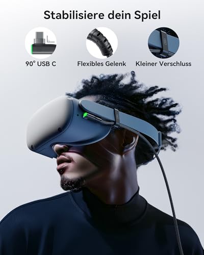 INIU Link Kabel mit Ladeanschluss [5m], Kompatibel mit Oculus Meta Quest 3/Quest 2/1/Quest Pro und Pico 4/PC Steam VR Zubehör, High Speed 2.5Gbs USB C Datenkabel PC zu PC für VR Headset Accessories. Bild 6