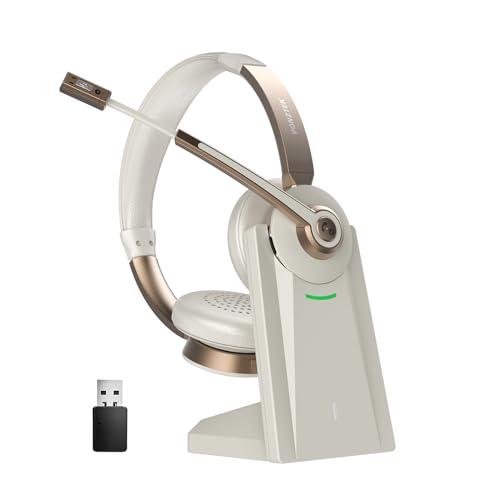 Wireless Headset mit Mikrofon, V5.1 Bluetooth, Geräuschunterdrückung und Stummschaltung/Ladestation/Dongle, Kit für Laptop/MS Teams/Zoom Bild 1