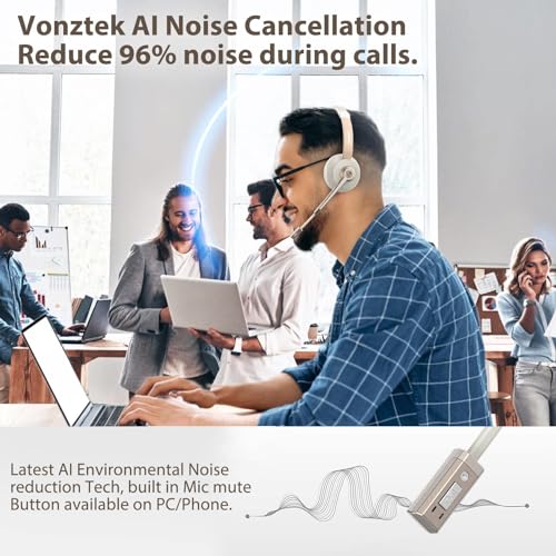 Wireless Headset mit Mikrofon, V5.1 Bluetooth, Geräuschunterdrückung und Stummschaltung/Ladestation/Dongle, Kit für Laptop/MS Teams/Zoom Bild 2