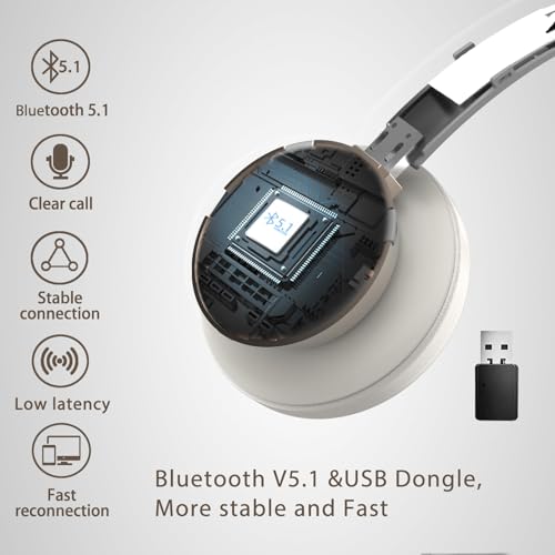 Wireless Headset mit Mikrofon, V5.1 Bluetooth, Geräuschunterdrückung und Stummschaltung/Ladestation/Dongle, Kit für Laptop/MS Teams/Zoom Bild 3
