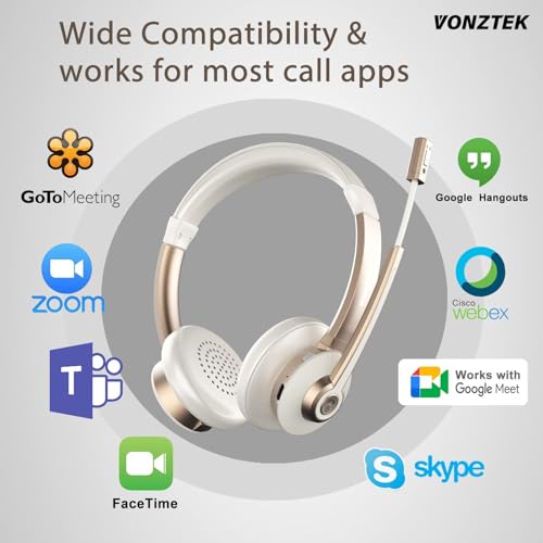 Wireless Headset mit Mikrofon, V5.1 Bluetooth, Geräuschunterdrückung und Stummschaltung/Ladestation/Dongle, Kit für Laptop/MS Teams/Zoom Bild 4