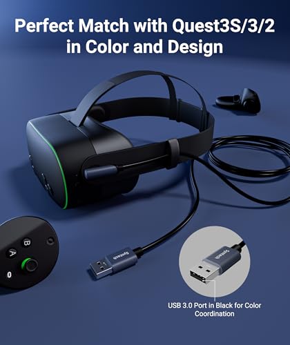 Syntech Link Kabel 5M, Kompatibel mit Oculus Meta Quest 3/3S, Quest2/1/Pro und Pico 4, PC Steam VR Zubehör, High Speed Datenübertragung, USB 3.0 zu USB C Kabel für VR und Gaming PC, Schwarz Bild 3