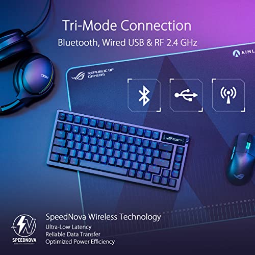 ASUS ROG Azoth tastiera Gaming USB + RF Wireless + Bluetooth QWERTY Inglese US Nero (Asus ROG AZOTH Compact 75% Mechanical RGB Gaming Keyboard, Wireless/Btooth/USB, Hot-Swap ROG NX Red Switches, OLED Bild 3